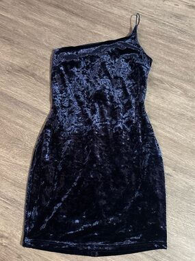 Lulus One-Shoulder Velvet Bodycon Dress - Navy